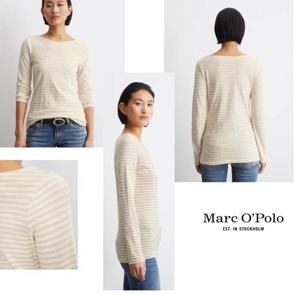 Marc O’Polo Essential Stripe Long Sleeve Organic Cotton Boat Neck T-Shirt Size M - Picture 3 of 14